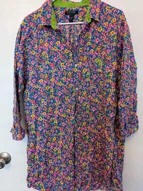 Ralph Lauren blue and yellow floral cover-up tunic sleep shirt XL
